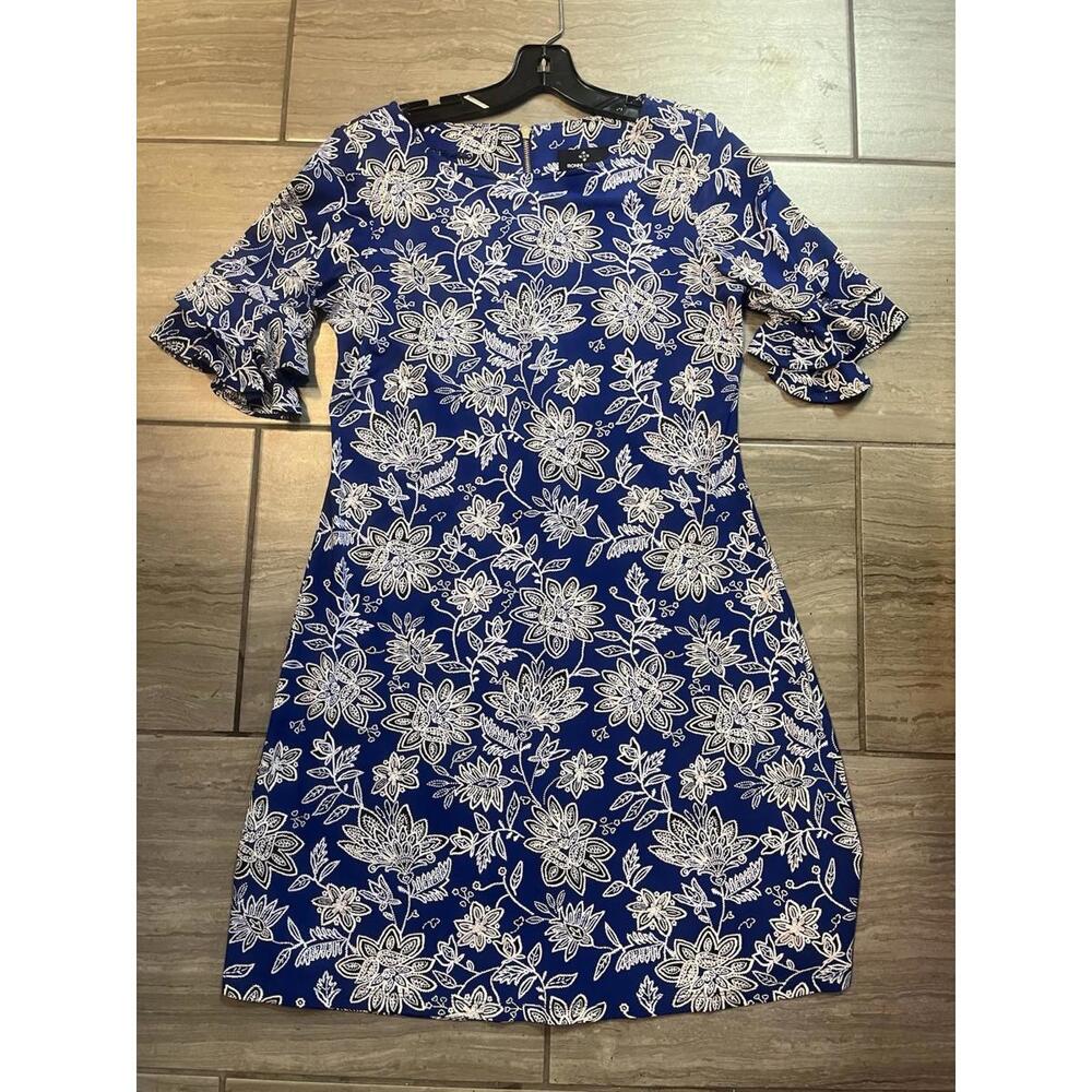Ronni Nicole Blue Floral Fit Flare Cap Sleeve Dress Size 8